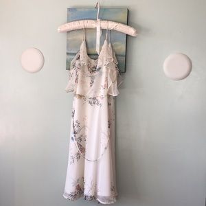 White lightweight cocktail dress, floral chiffon
